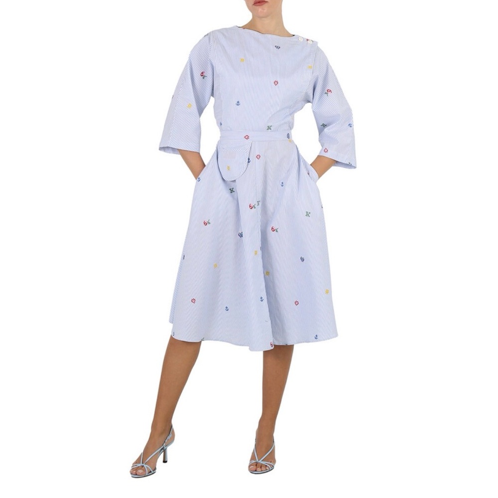 Kenzo Light Blue Midi Dress with Multicolor Motifs
